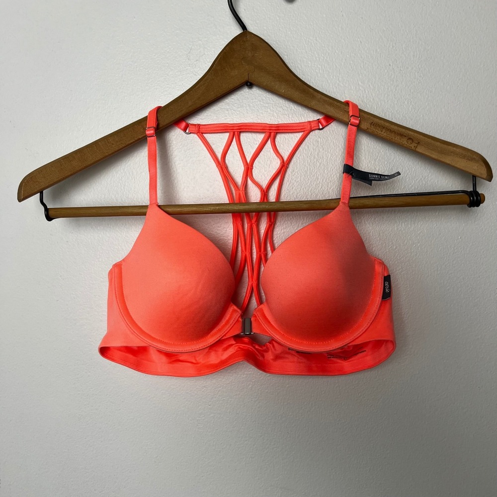 NWT Aerie Sunnie Demi Front‎ Close Macrame Racerback Bra Neon Coral 34A 7758-199